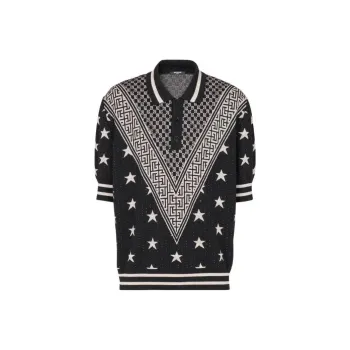 BALMAIN Monogram Stars Jacquard Polo Shirt