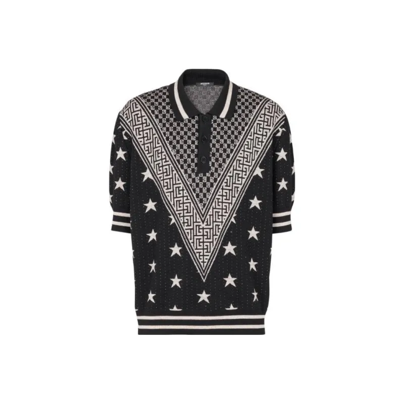 BALMAIN Monogram Stars Jacquard Polo Shirt-0