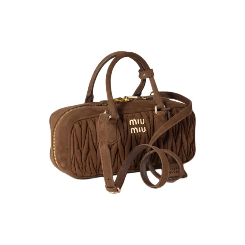 MIU MIU Arcadie Collection Matelassé Lambskin Boston Bag, Shoulder Bag, Handbag Women's Cocoa Brown-1