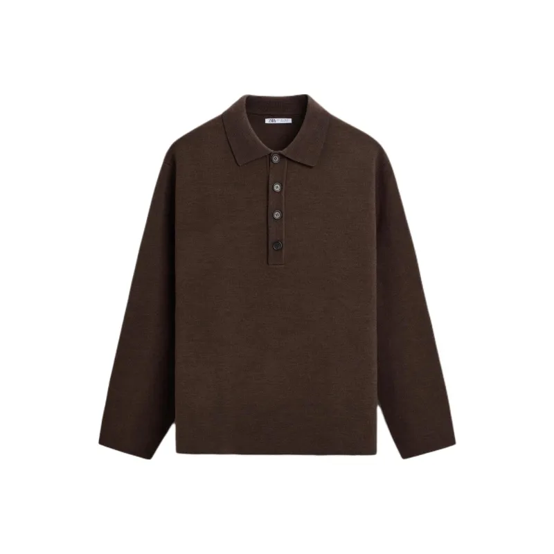 ZARA Polo Shirt Men's Chocolate Brown-0