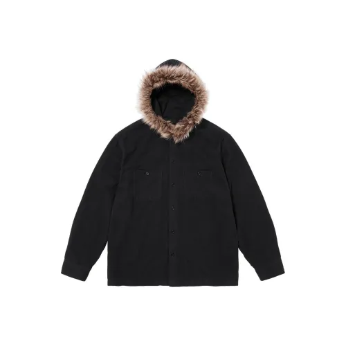Supreme Fur Trim Flannel Hooded Shirt