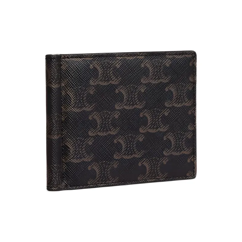 CELINE TriompheCANVAS Canvas paneled Calfskin Trim Wallet Men's Black-1