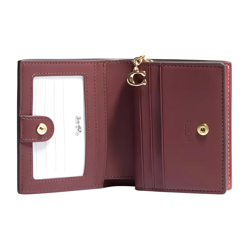COACH Snap Wallet Coated Canvas With Leather Wallet Women's Rouge Red-1