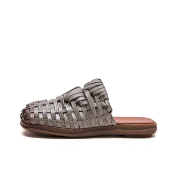 PLO CART Rubber Sole Stitching Leather Patchwork Cut Out Woven Wrap toe Slippers Women's