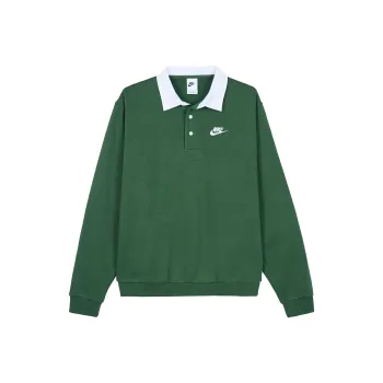 Nike Club Fleece Bushed Back Long Sleeve Polo Shirt Green