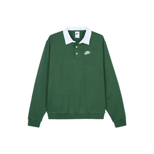 Nike Club Fleece Bushed Back Long Sleeve Polo Shirt Green
