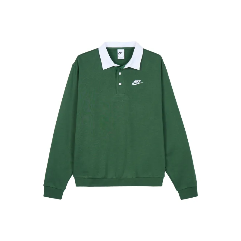 Nike Club Fleece Bushed Back Long Sleeve Polo Shirt Green-0