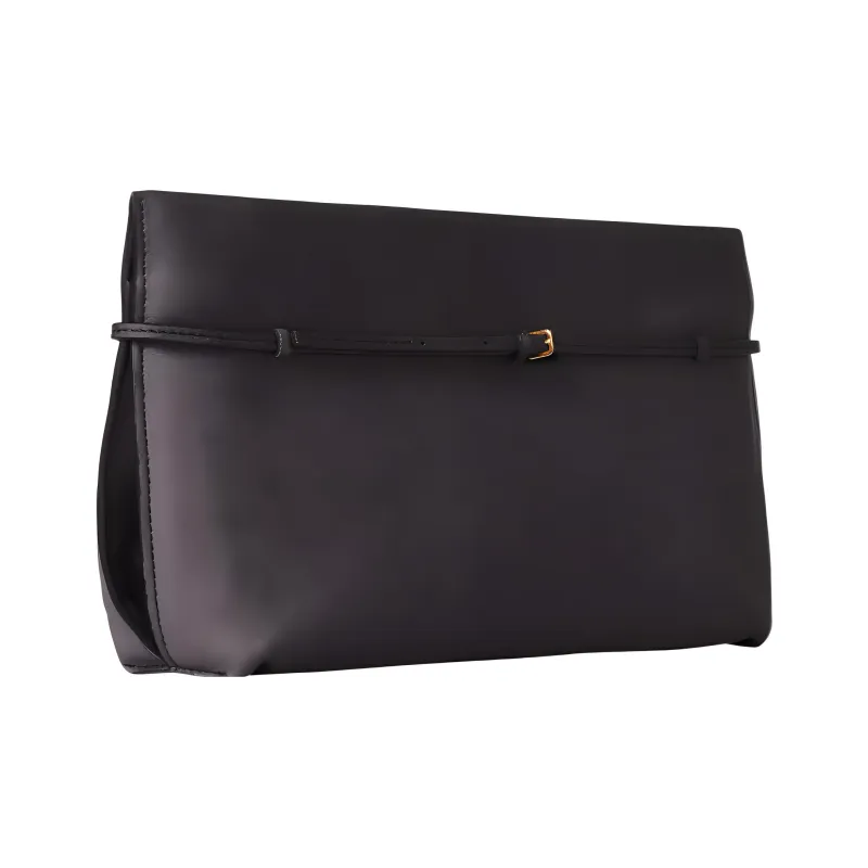 THE ROW Sienna Polished Saddle Leather Clutch Regular Women's Black-1