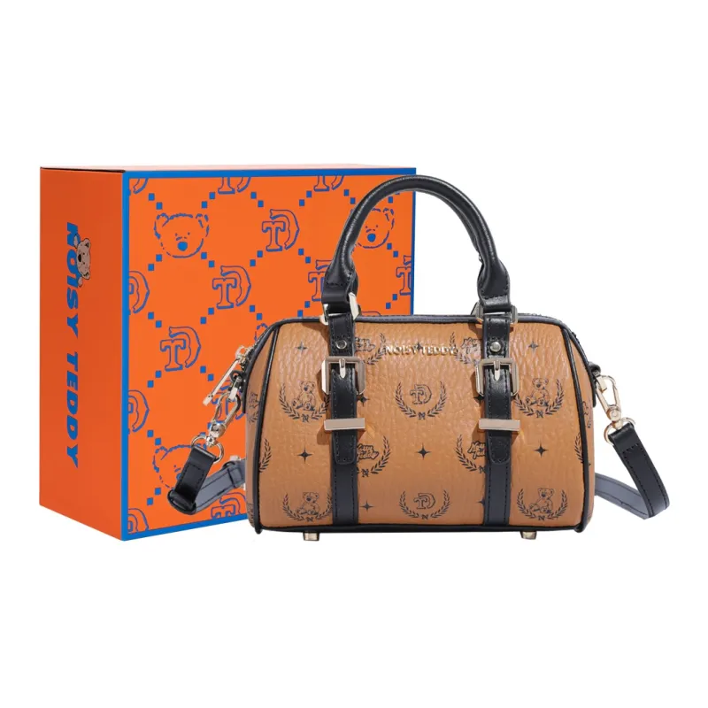 NOISY TEDDY PVC Polyvinyl Chloride Bowling Bag, Shoulder Bag, Crossbody Bag, Handbag Regular Women's Beige/Pink/Brown-9