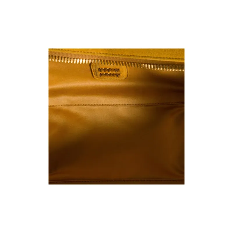 MIU MIU Arcadie Collection Matelassé Lambskin One Shoulder Handbag Women's Yellow-4