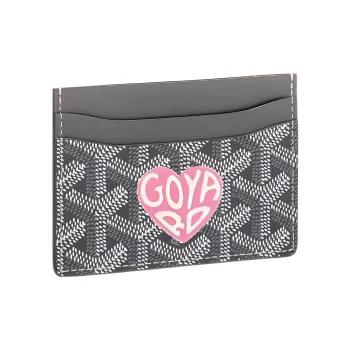 GOYARD Canvas With Calfskin Card Clip Card Holder Unisex Gray/Pink Small Heart