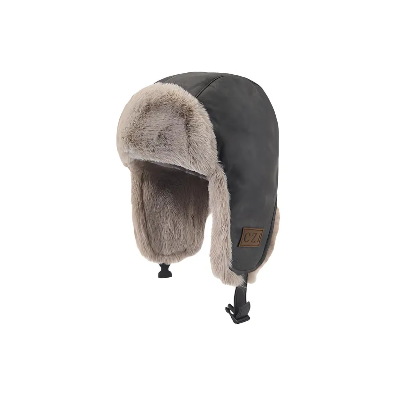 FREE RABBITⅡ PU Leather Warm Windproof Cold Resistant Cycling In Northeast Skiing Trapper Hats Unisex-4