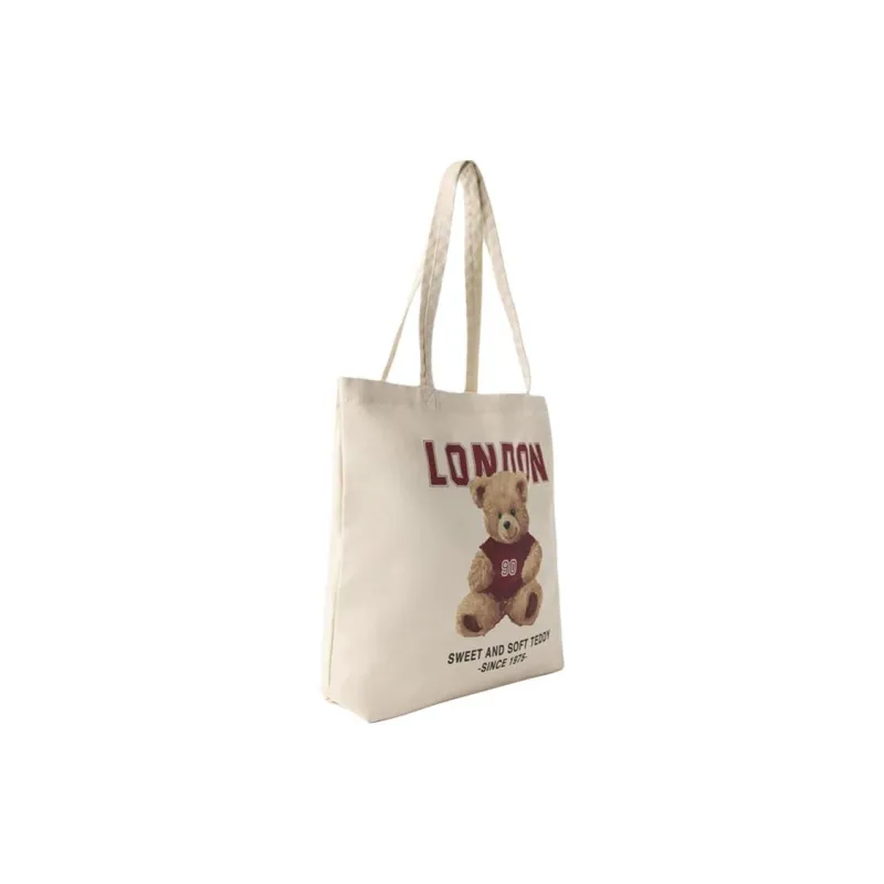 ZARA Cotton Tote Bag, Shopping Bag, Handbag, Shoulder Bag Women's Light Beige Yellow-1