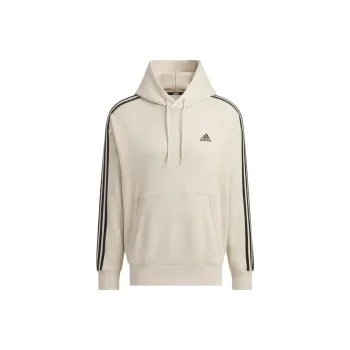 Adidas Clothing Loose Fit Three Stripes French Terry Pullover Parka Sweatshirt Men's Beige
