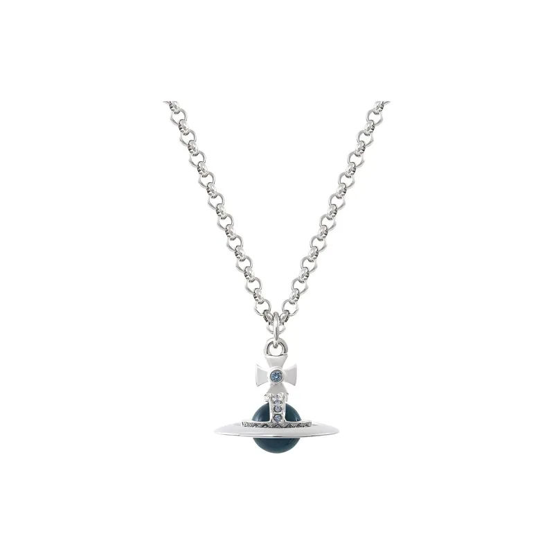 Vivienne Westwood Brass Metal Crystal Necklaces Men's Silver/Denim Blue-1