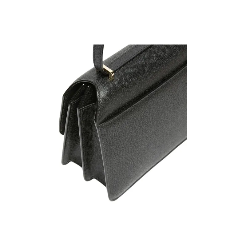 Valextra Calfskin Shoulder Bag, Crossbody Bag Medium Size Women's Black-4