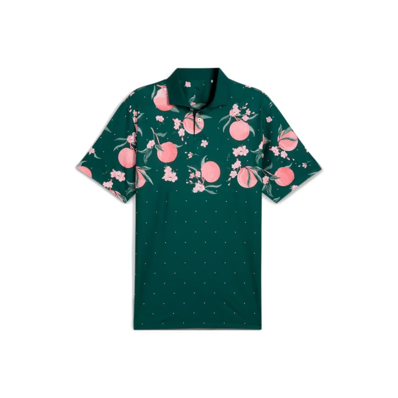 PUMA MATTR Polo Shirt Men's Dark Green Fruit Pink-0