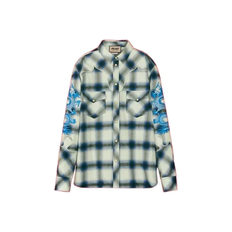 PALACE X GUCCI Embroidered Details Check Shirt-0