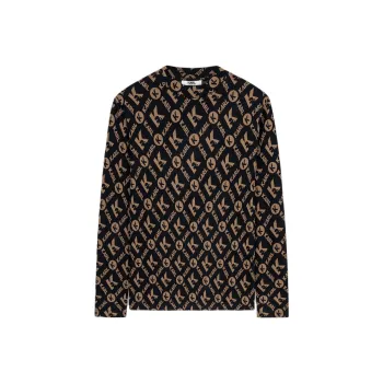 KARL LAGERFELD Logo Letter Print Crew Neck Long-Sleeved T-Shirt T-Shirt Men's Coffee