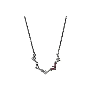 FENDI Brass Artificial Crystal Metal Necklaces Men's Ruthenium Purple