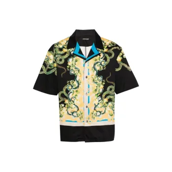 Roberto Cavalli Lemon And Snake print Bowling Shirt