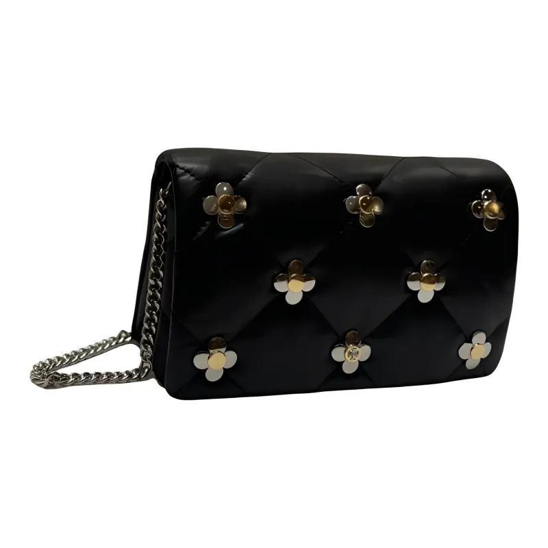 TORY BURCH Kira Multi Clover Diamond Quilt Chain Wallet Black-1