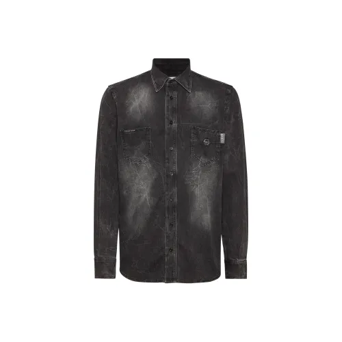 PHILIPP PLEIN Skull & Bones Denim Shirt