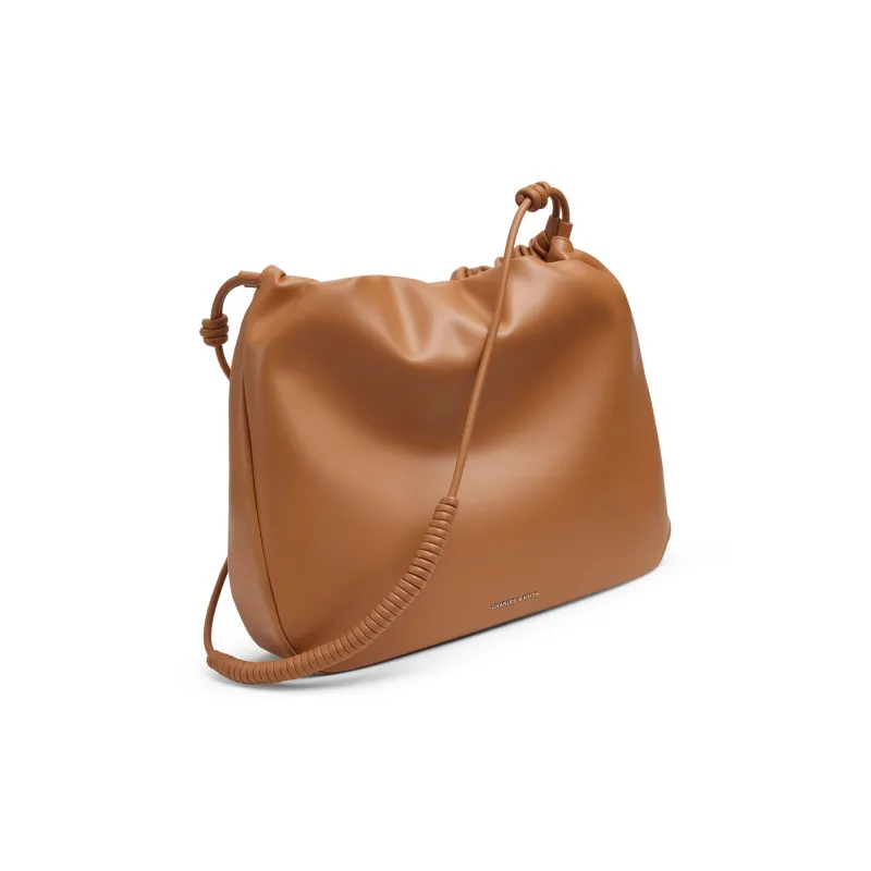 CHARLES&KEITH PU Crossbody Bag, Shoulder Bag Medium Size Women's Russet Brown Tawny/Noir Black-2