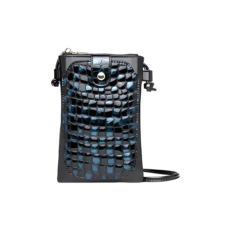Espin Cow Leather Coin Purse Cell Phone Pouch Shoulder Bag Small Size Women's Blue-0