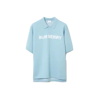 Burberry Men's Logo Detail Wool Cotton Polo Shirt 'Duck Blue'