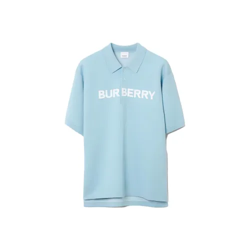 Burberry Men's Logo Detail Wool Cotton Polo Shirt 'Duck Blue'