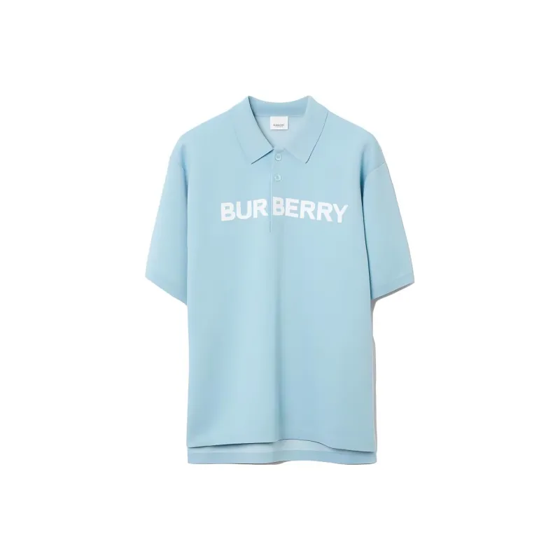 Burberry Men's Logo Detail Wool Cotton Polo Shirt 'Duck Blue'-0