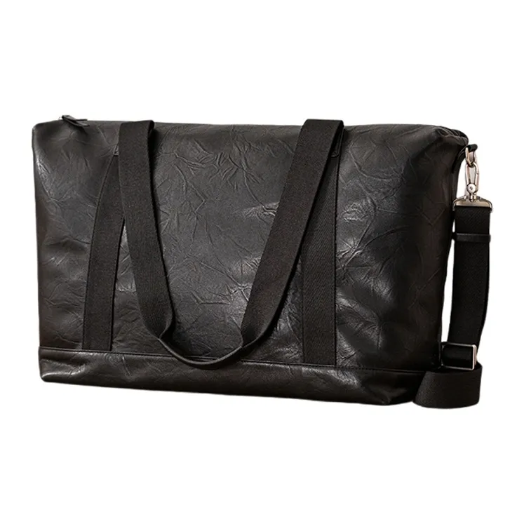 Back Step Genuine Leather, Top Grain Cow Leather Travel Bag, Gym Bag, Shoulder Bag Large Size Men's Black-1