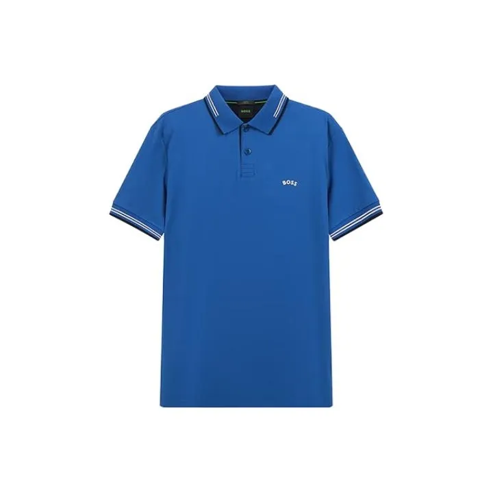 HUGO BOSS SS23 Men's Curved Logo Short-Sleeve Polo Shirt Blue-0