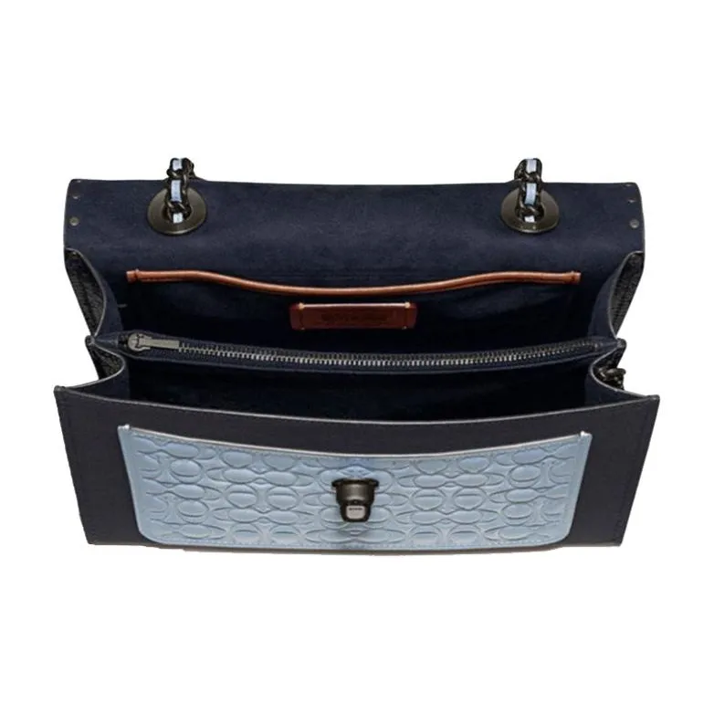 COACH Parker Leather Chain Bag, Shoulder Bag, Crossbody Bag Medium Size Women's Blue-1