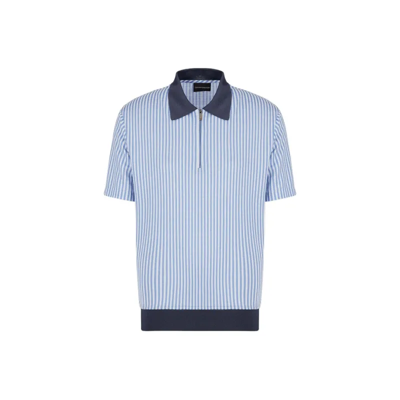 EMPORIO ARMANI FW22 Polo Shirt Men's Blue White Stripes-0
