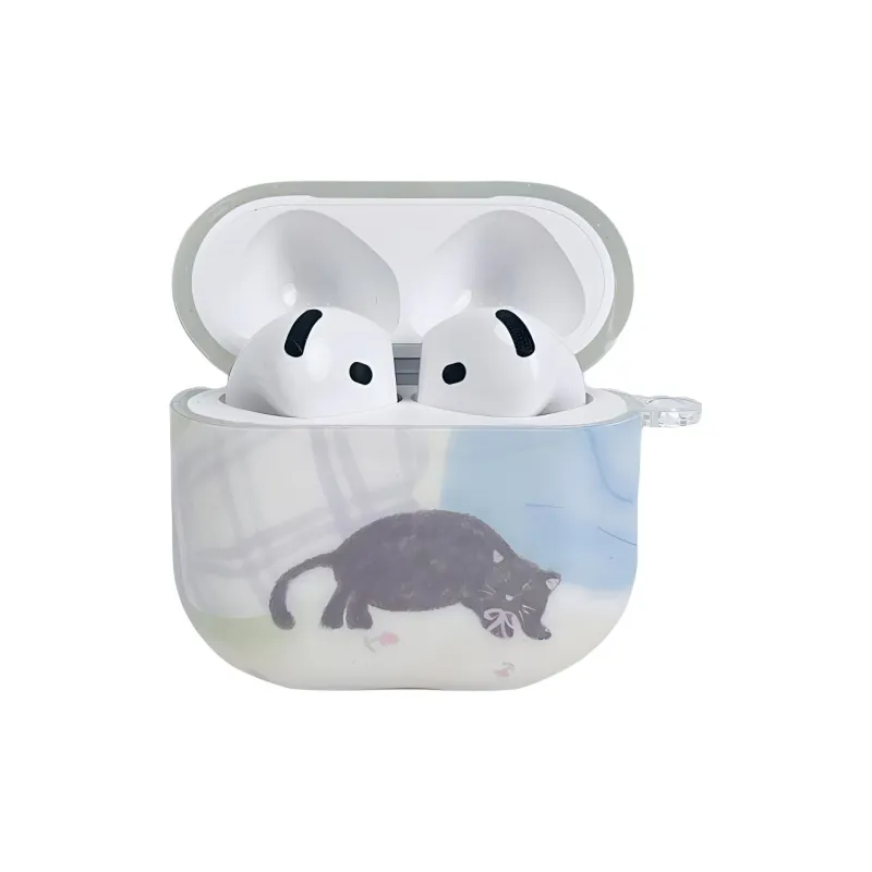 Wei Xin Apple AirPods 4/2/3/4th Generation/AirPods Pro/Pro 2 TPU Refreshing Oil Painting Kitten Headphone Cases-1