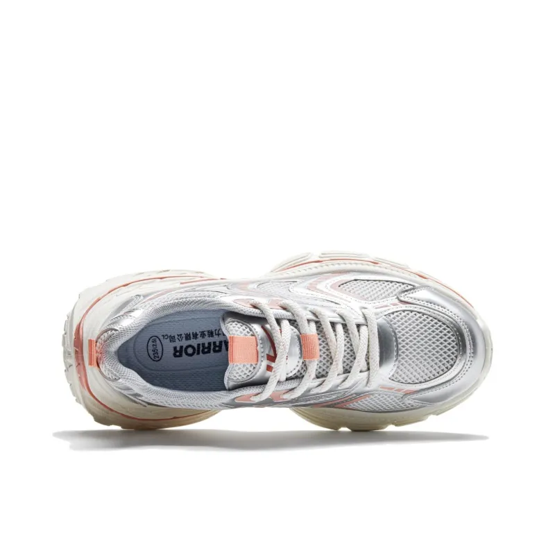 Warrior Anti Slip And Wear Resistant Height Increasing Low Top Chunky Sneakers Women's Silver Orange Pink-4