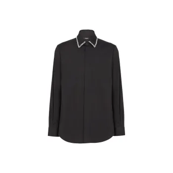 BALMAIN Embroidered Collared Long Sleeve Shirt