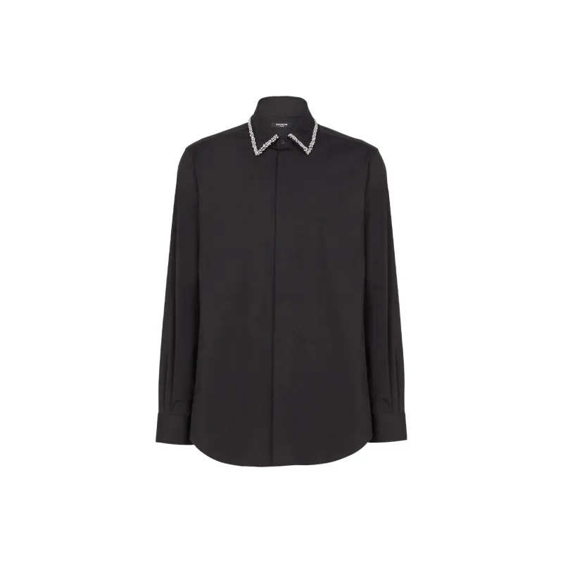 BALMAIN Embroidered Collared Long Sleeve Shirt-0