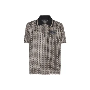 BALMAIN Logo Patch Monogrammed Polo Shirt