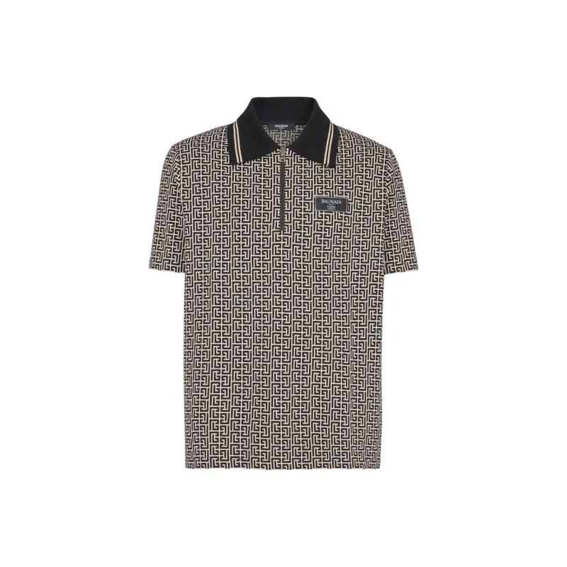 BALMAIN Logo Patch Monogrammed Polo Shirt-0