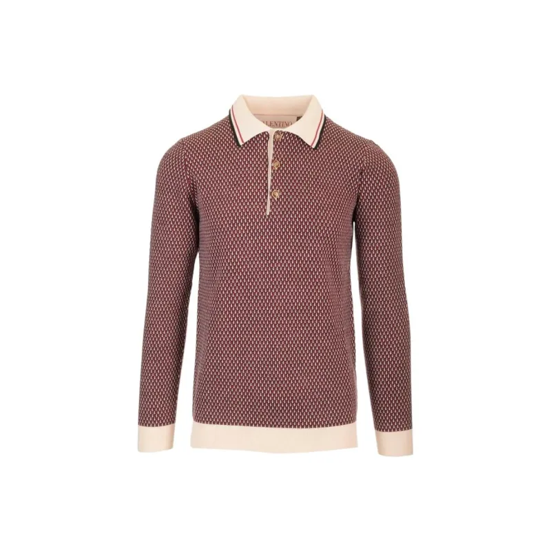 Valentino All Over Patterned Long Sleeved Knitted Polo Shirt-0
