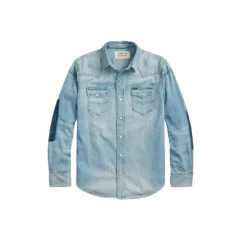 Polo Ralph Lauren FW22 Men's Colorblock Pocket Denim Long Sleeve Shirt Blue