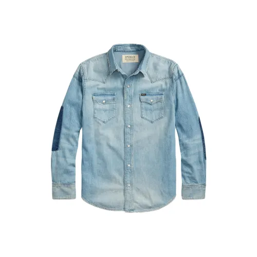 Polo Ralph Lauren FW22 Men's Colorblock Pocket Denim Long Sleeve Shirt Blue
