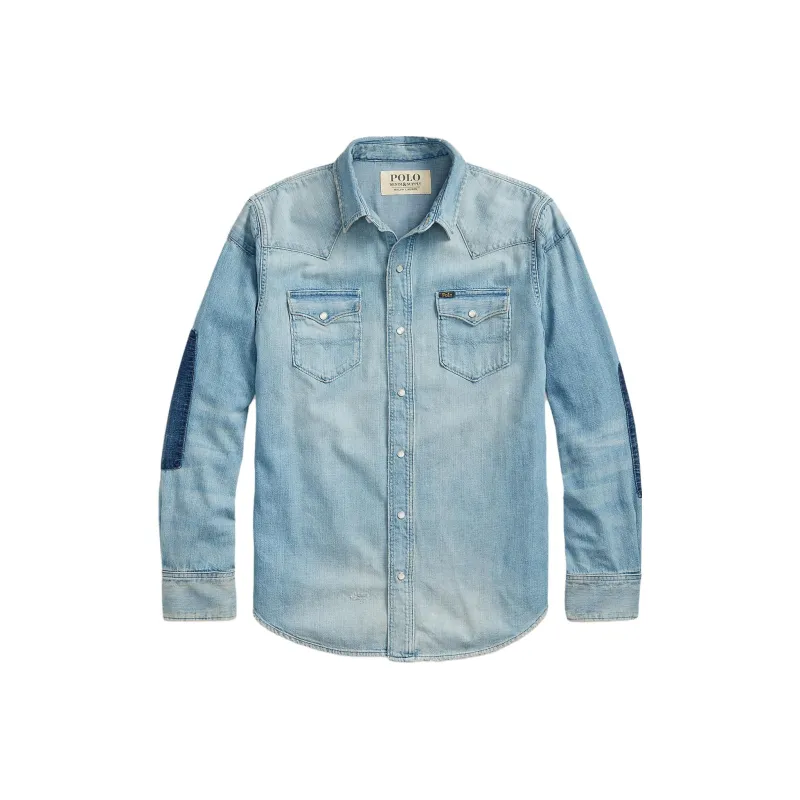 Polo Ralph Lauren FW22 Men's Colorblock-Pocket Denim Long-Sleeve Shirt Blue-0