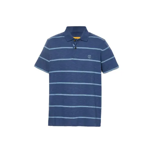 Timberland Mens Stripe Pullover Short-Sleeve Polo Shirt Blue