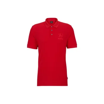 HUGO BOSS Mercerized-Cotton Shirt With Special Artwork Polo Shirt Men's Red