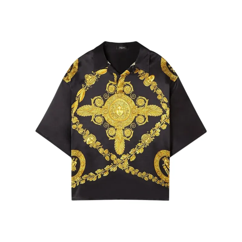 VERSACE Baroque Printed Color-Block Polo Shirt-0