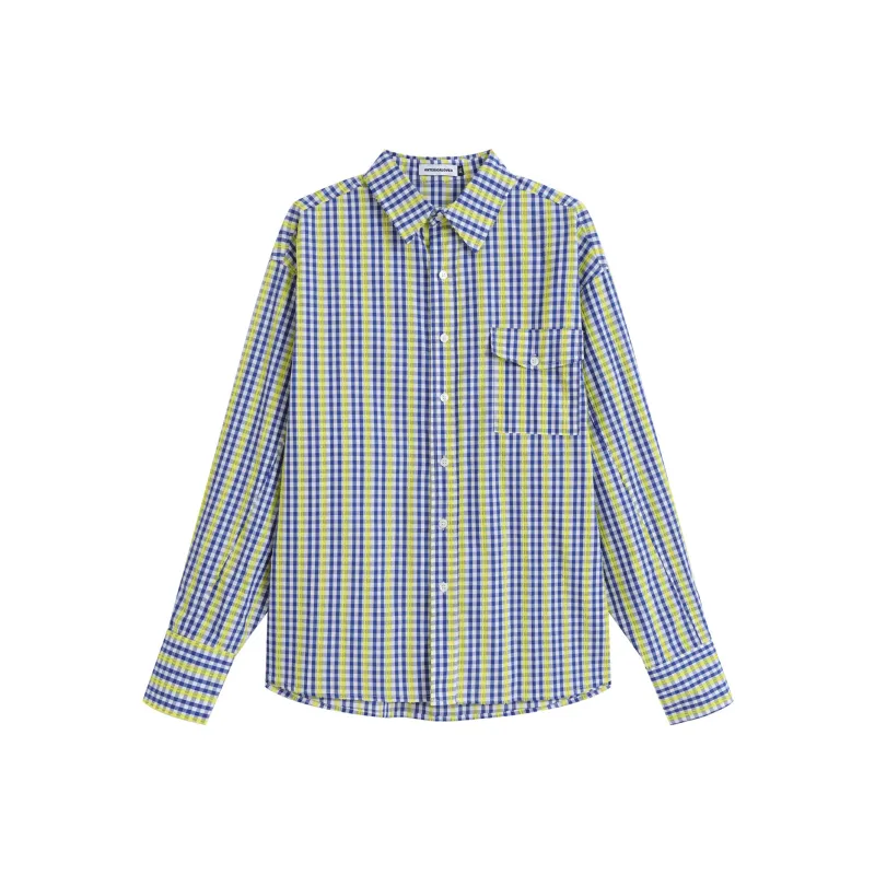 ANTERIORLOVED Shirt Unisex Cyan Blue Plaid-0